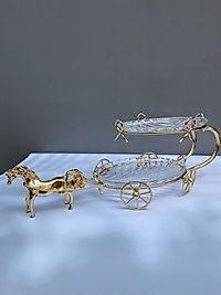 2 katlı atlı cam sunumluk gold renk