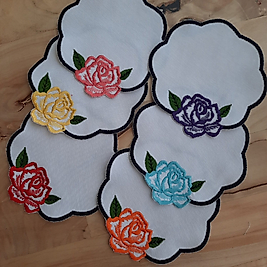 Gül Nakışlı Kokteyl Peçetesi 6'lı Set