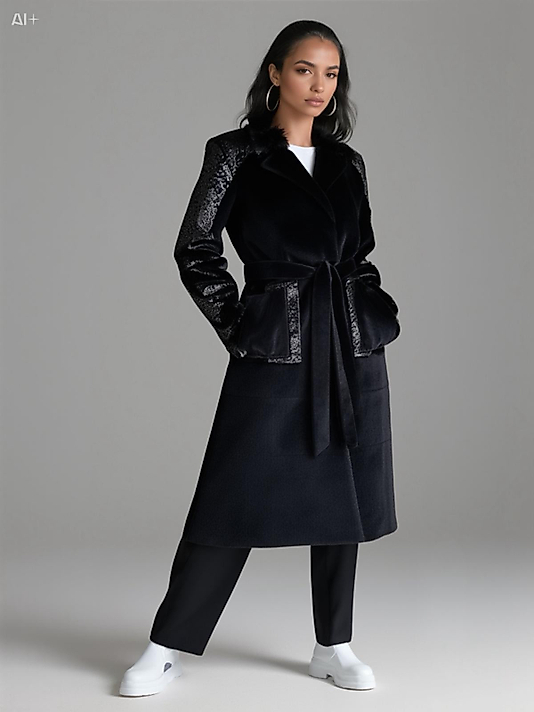 Yakası Kürklü Siyah Jakar Kaban