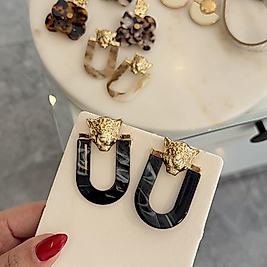 Gold Aslan Siyah Küpe