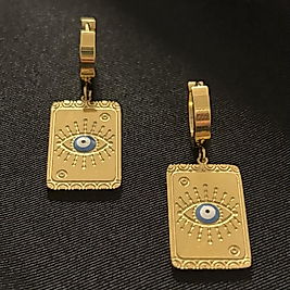 Göz Figürlü Gold Çelik Küpe
