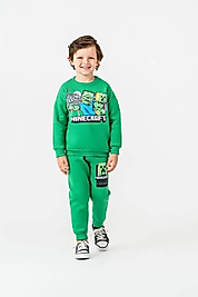 3 - 10 Yaş Arası Minecraft Desenli Üçiplik Şardonlu Oversize Kesim Erkek Çocuk Takımları