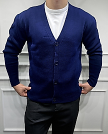 Düğmeli Basic Hırka - Lacivert