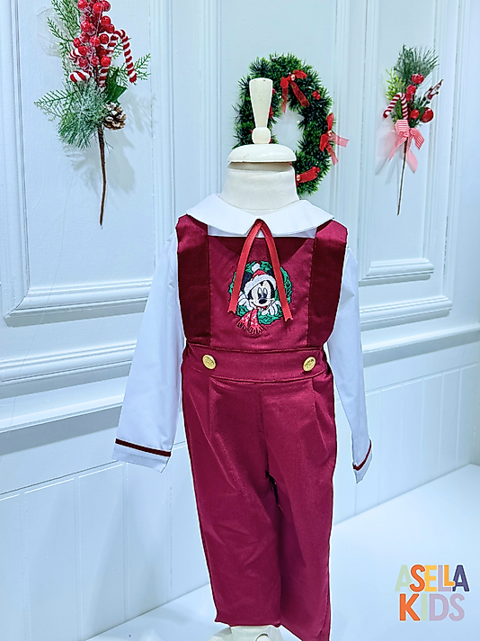 Kırmızı Kadife Salopet Takım