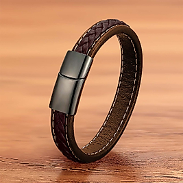 Kahve & Kahve Saç Örgülü Deri Ve Çelik Bileklik