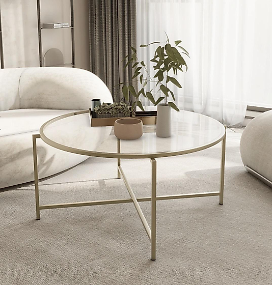 MAT GOLD YUVARLAK ORTA SEHPA ŞEFFAF CAM