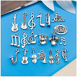 ( 20 X ADET ) 1 SET MÜZİK TEMA SETİ ENSTRÜMAN & NOTA / BİLEKLİK & KÜPE & KOLYE UCU