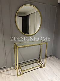 90  Cm Ayna + 100X30X90 Cm Dresuar Gold ( Raf Şeffaf Cam) Takım Zdesignhome Z-02