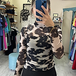 Leopar tül bluz