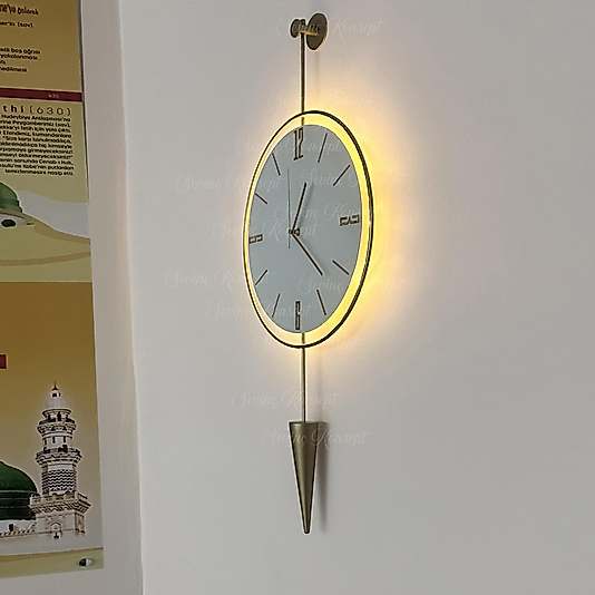 Led'li Gold Masippi Kristal 40x90 Cm, Modern Dekoratif Metal Duvar Saati