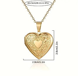Jade'm Gold Paslanmaz Çelik Gül Kalp Fotoğraf Çerçevesi Kolye