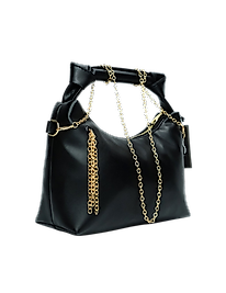 Zincir Askılı Deri Çanta-Siyah
