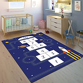 Minibabyrooms Uzay ve Seksek Desenli 8 mm Kalınlıkta Çocuk Odası Halısı