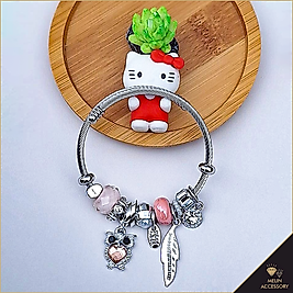 Pembe Baykuş Pandora Model Gümüş Çelik Bileklik