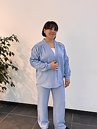 Taş Aplikeli Omuz Büzgülü Bebe Mavi Takım