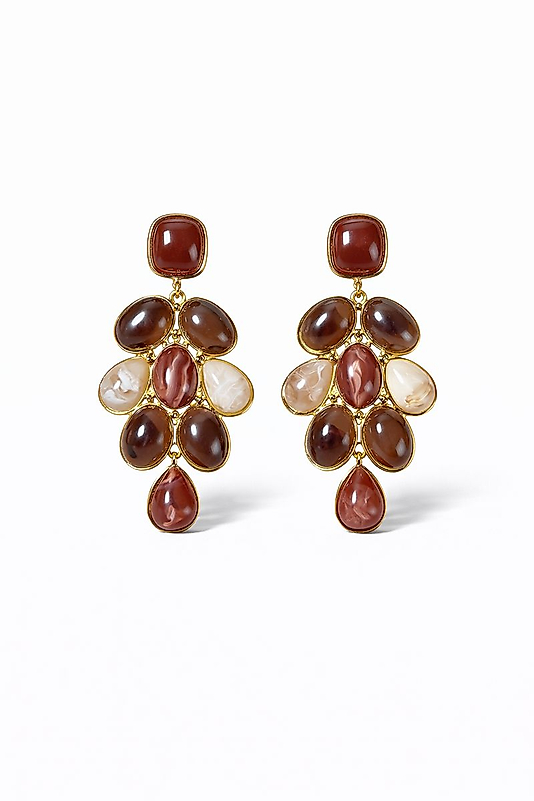 Amber Tonlu Çok Taşlı Salkım Kadın Küpe