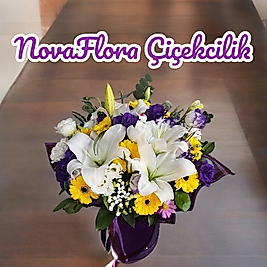 Beyaz Lilyum Gerbera ve lisyantus buketi