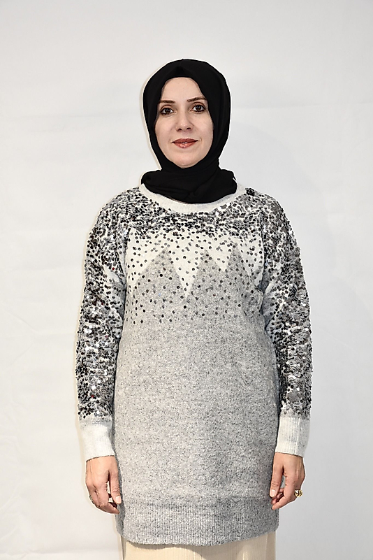 Payetli Gri Triko Kazak