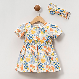 Kız Bebek 3-18 Ay Meyve Baskılı Bandanalı Elbise