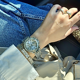 Silver Yuvarlak Taşlı Saat