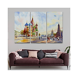 Kremlin ve Kızıl Meydan Aziz Basil Katedrali Moskova Tablo ( Üç Parça ) 95 x 165 cm