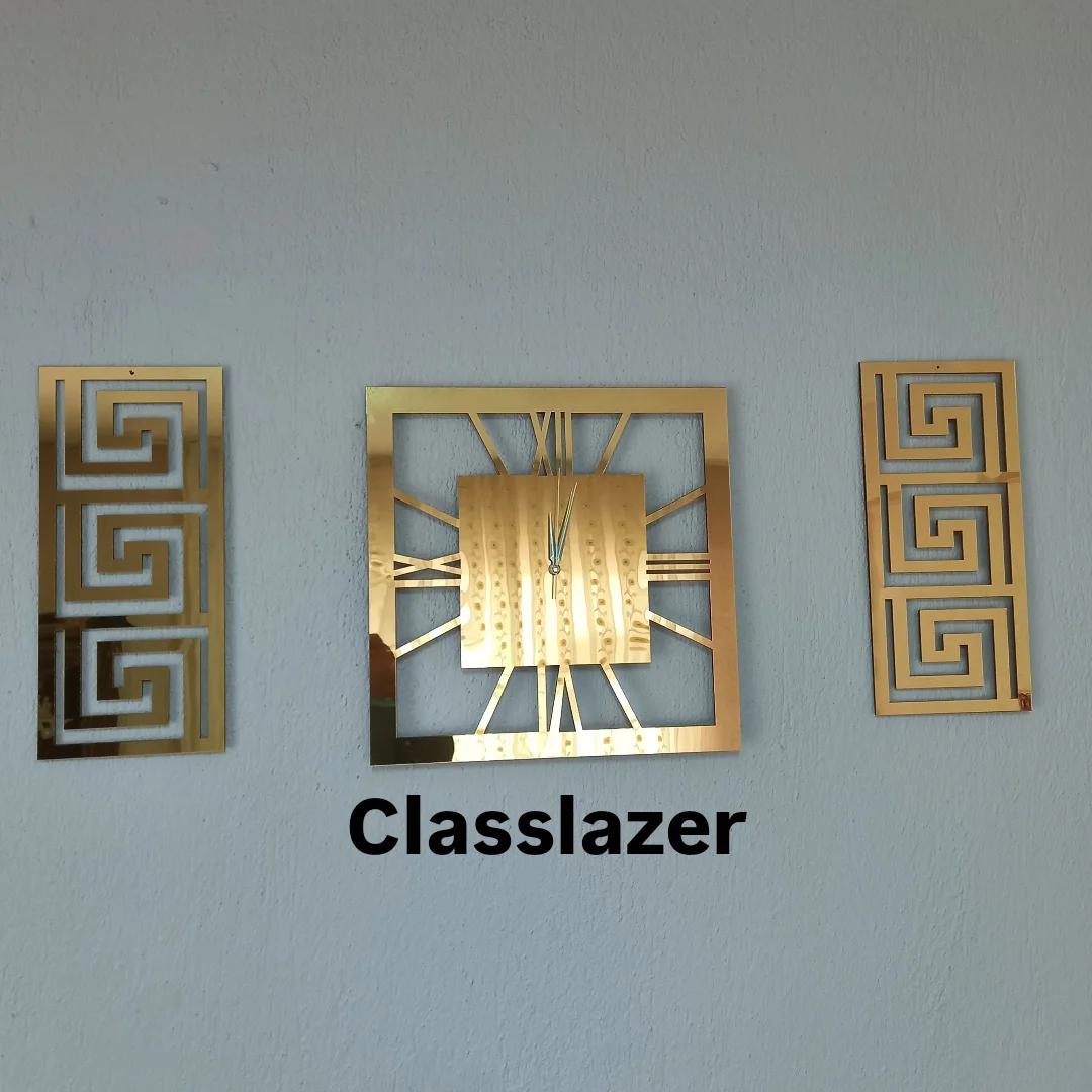 Aynalı Pleksi Duvar Saati 3 lü set Tablo