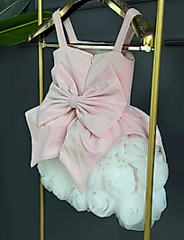 Kız Çocuk Pembe Fiyonk Detaylı Elbise