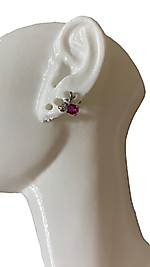 LALE TASARIM FUŞYA TAŞLI GÜMÜŞ TRAGUS HELİX PEARSING KIKIRDAK KÜPE ÇELİK