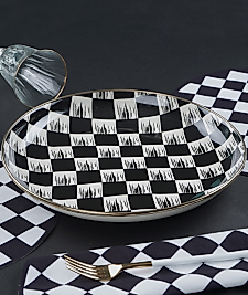 QUALITA-KING EMAYE 32 CM SERVİS TABAĞI DAMA DEKOR