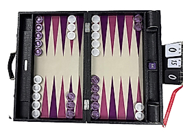 Black Croco Backgammon Board with Chrome Sandwich Checkers