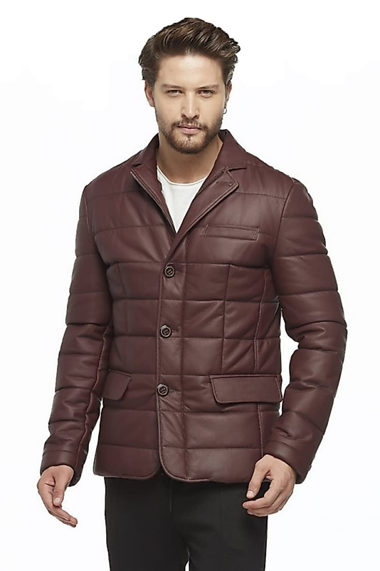 Silva Hakiki Deri Erkek Bordo Tafta Şişme Blazer Ceket
