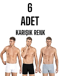 Gümüş Erkek Licra Boxer Şort Karışık 6 Lı Paket