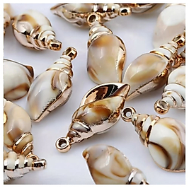 ( 10 X ADET ) 1 SET GOLD EDGE DENİZ KABUĞU SÜSÜ BİLEKLİK & KÜPE & KOLYE UCU