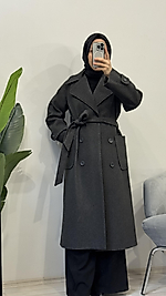 Antrasit Çift Düğmeli Kaban