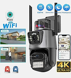 6MP  Wifi kamera çift Lens çift ekran PTZ açık su geçirmez güvenlik Video gözetim kamera polis lambası Alarm IP kamera