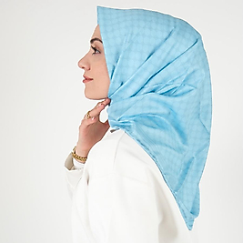 Vakko A Kalite İthal Monogram Twill İpek Eşarp - Mavi
