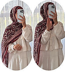 PAMUKLU DESENLİ ŞAL- BORDO