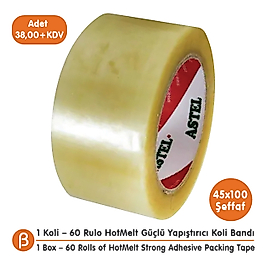 Astel 1 KOLİ (60 ADET) 45x100 Şeffaf HotMelt Koli Bandı