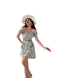 Madonna Yaka Desenli Elbise-Yeşil