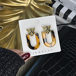 Leopar Desen Gold Aslan Tasarım Küpe