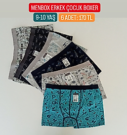 Menbox erkek çocuk desenli boxer 9-10 yaş (6 adet)