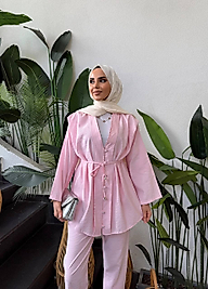 Kaplama Düğmeli Modal Takım Pudra Pembe