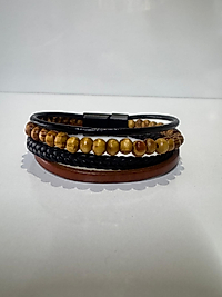 Deri Ve Ahşap Boncuklu Mıknatıslı Bileklik