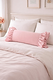 Fırfırlı Pembe Uzun 40x100 Kırlent Yastık (İÇİ DOLGULU)