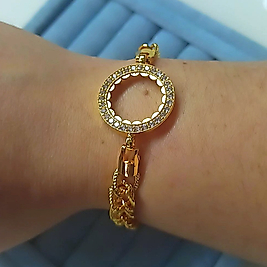 22K Altın Kaplama İmitasyon Çeyrek Çerçeveli Taşlı Bileklik