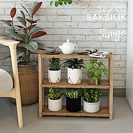 Simge 3 Katlı Ahşap Çiçeklik, Saksılık, Çiçek Standı / Dekoratif Raf / Çok Amaçlı Kullanım ( Atlantik Çam )