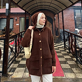 Kapüşonlu Angora hırka(kahverengi)