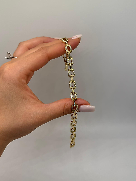 Xuping Zirkon Taşlı Modern Zincir Gold Bileklik