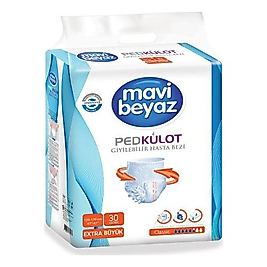 Mavi Beyaz Ped Emici Külot Hasta Bezi X-Large Extra Büyük 30