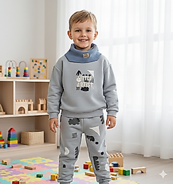 2 - 5 Yaş Arası Little Artist Desenli Boyunluklu Üçlü Erkek Çocuk Kışlık Takım